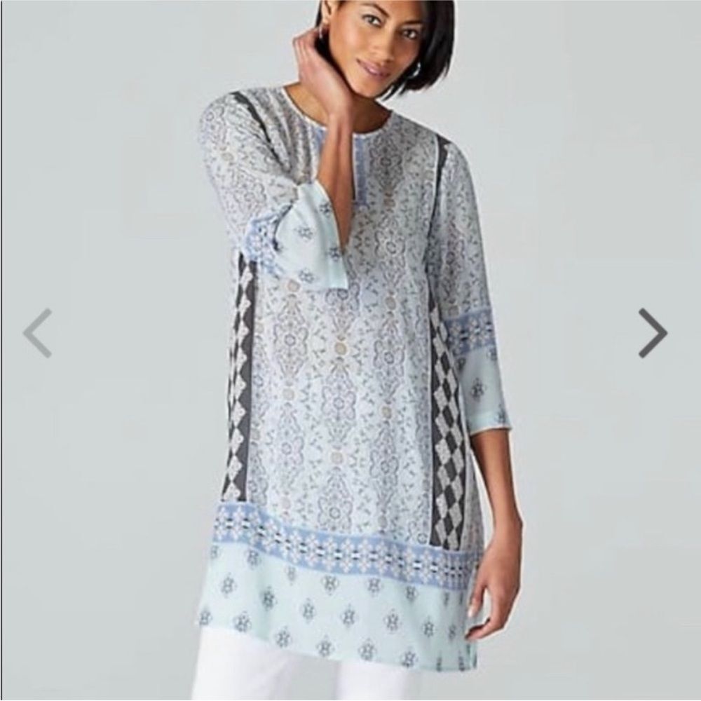 Ladies J. Jill Sea‎ Glass Mixed Print Tunic Top 3/4 Sleeves Size Large